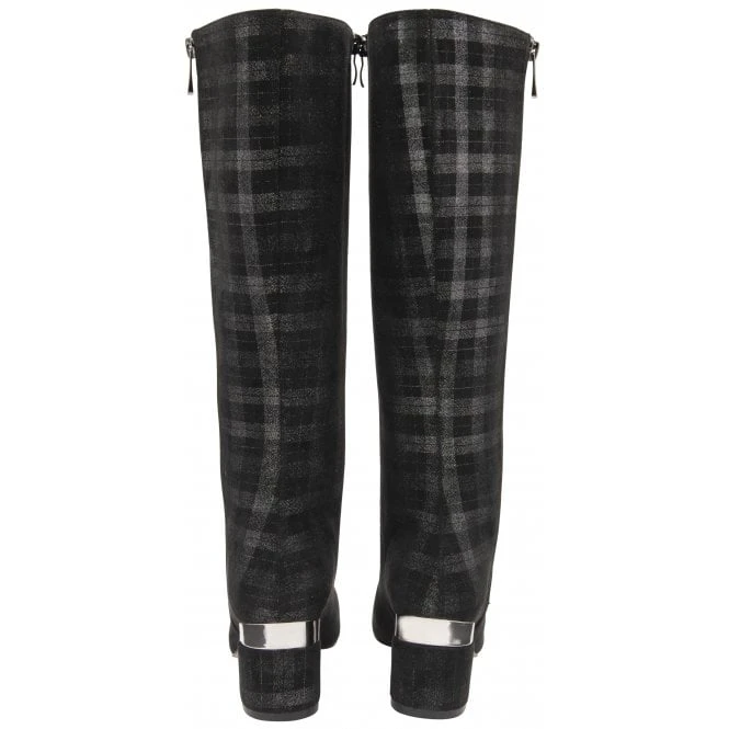Black Check Rochelle Heeled Knee High Boots | Lotus 5 Black Check Rochelle Heeled Knee High Boots | Lotus - Image 3