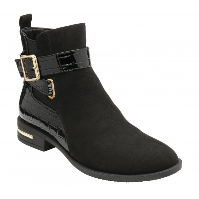 Black & Croc-Print Laurel Ankle Boots | Lotus 3 Black & Croc-Print Laurel Ankle Boots | Lotus