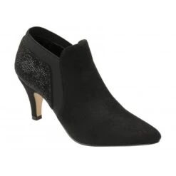 Black & Diamante Kristina Pointed Toe Shoe-Boots | Lotus