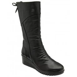 Black Leather Dara Mid-Calf Wedge Boots | Lotus
