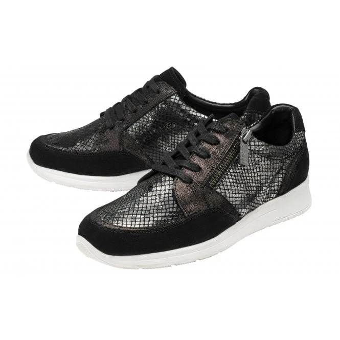 Black Leather & Snake-Print Sheryl Casual Trainers | Stressless By Lotus 4 Black Leather & Snake-Print Sheryl Casual Trainers | Stressless By Lotus - Image 2
