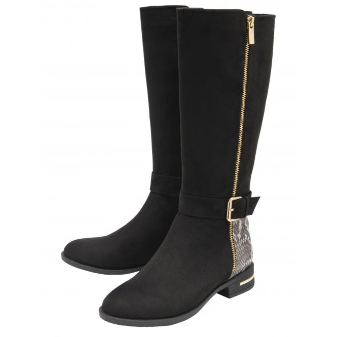 Black Microfibre & Snake-Print Harper Knee High Boots | Lotus 4 Black Microfibre & Snake-Print Harper Knee High Boots | Lotus - Image 2
