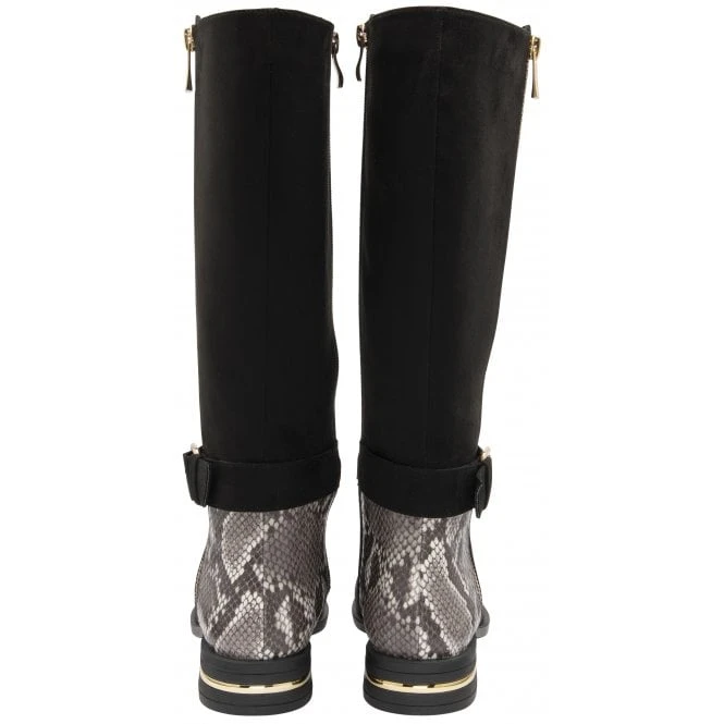 Black Microfibre & Snake-Print Harper Knee High Boots | Lotus 5 Black Microfibre & Snake-Print Harper Knee High Boots | Lotus - Image 3