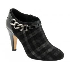 Black & Pewter Plaid Alison Heeled Shoe-Boots | Lotus