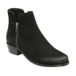 Black Suede Daisy Zip-Up Ankle Boots | Lotus