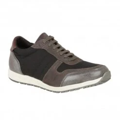 Black Textile & Grey Leather Barrie Trainers | Lotus