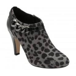 Grey & Leopard-Print Microfibre Alison Heeled Shoe-Boots | Lotus