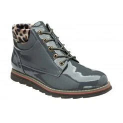 Grey & Leopard-Print Patent Naomi Lace-Up Ankle Boots | Lotus