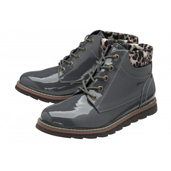 Grey & Leopard-Print Patent Naomi Lace-Up Ankle Boots | Lotus 4 Grey & Leopard-Print Patent Naomi Lace-Up Ankle Boots | Lotus - Image 2