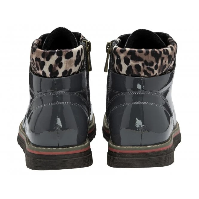 Grey & Leopard-Print Patent Naomi Lace-Up Ankle Boots | Lotus 5 Grey & Leopard-Print Patent Naomi Lace-Up Ankle Boots | Lotus - Image 3