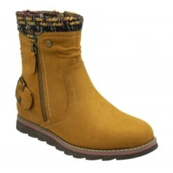 Mustard Textile Sandy Zip-Up Ankle Boots | Lotus