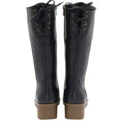 Navy Leather Dara Mid-Calf Wedge Boots | Lotus -Delux Shoes Shop navy leather dara mid calf wedge boots lotus p13467 32026 medium