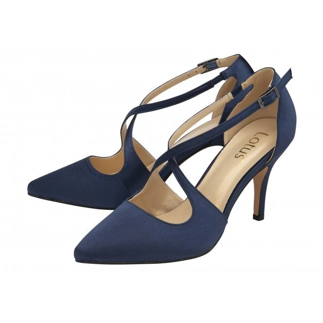 Navy Satin Willow Court Shoes | Lotus 4 Navy Satin Willow Court Shoes | Lotus - Image 2