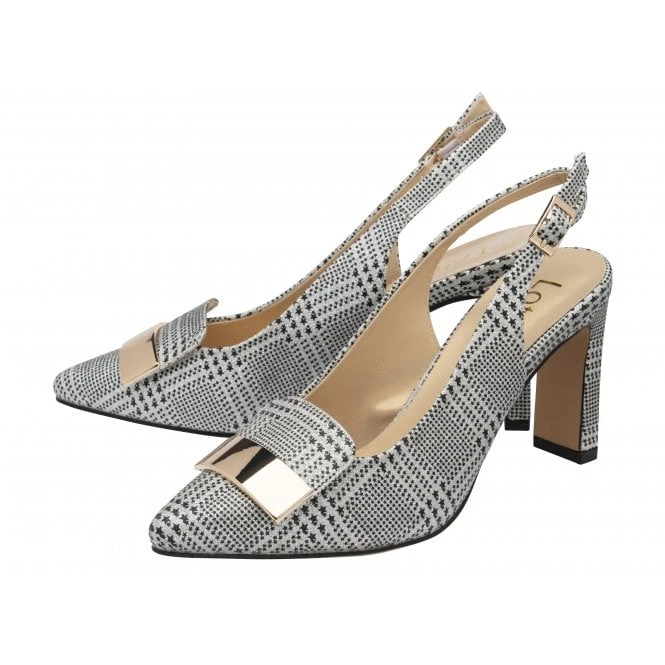 Silver Check Print Oti Slingback Court Shoes | Lotus 4 Silver Check Print Oti Slingback Court Shoes | Lotus - Image 2