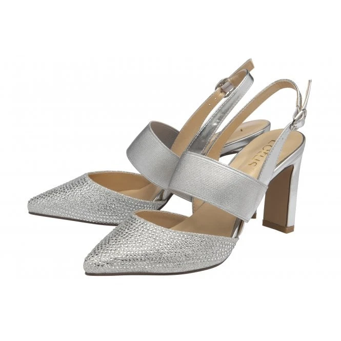 Silver & Diamante Joie Slingback Court Shoes | Lotus 4 Silver & Diamante Joie Slingback Court Shoes | Lotus - Image 2