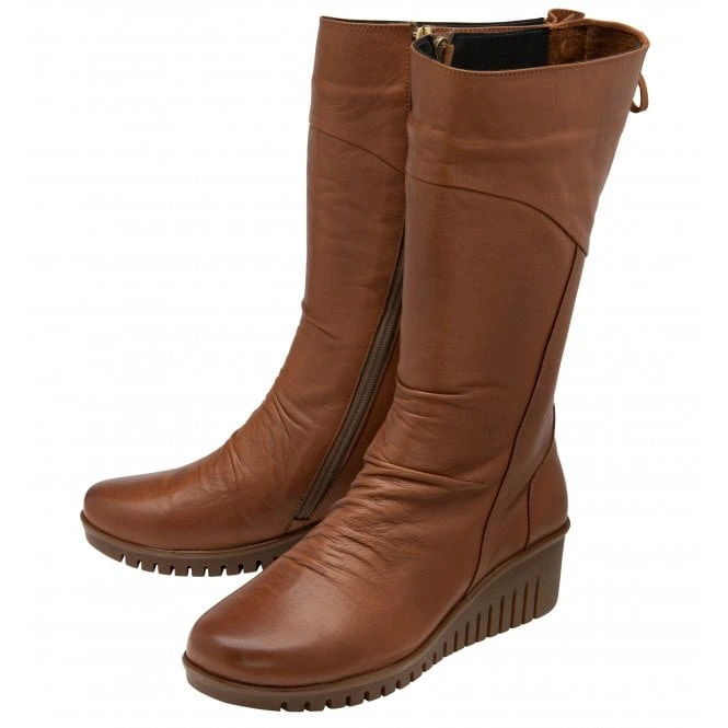 Tan Leather Dara Mid-Calf Wedge Boots | Lotus 4 Tan Leather Dara Mid-Calf Wedge Boots | Lotus - Image 2