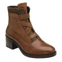 Tan Leather & Leopard-Print Boston Ankle Boots | Lotus