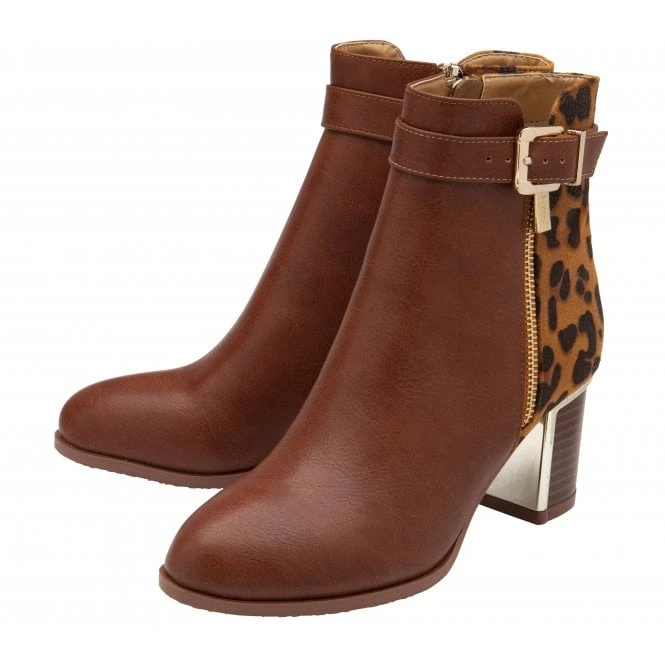 Tan Textile & Leopard-Print Monica Heeled Ankle Boots | Lotus 4 Tan Textile & Leopard-Print Monica Heeled Ankle Boots | Lotus - Image 2