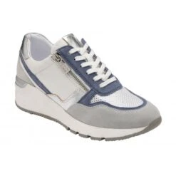 White & Blue Leather Sammie Casual Trainers | Stressless By Lotus